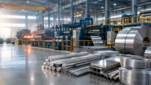 Manufacturer of stainless steel products with coils and bars in factory